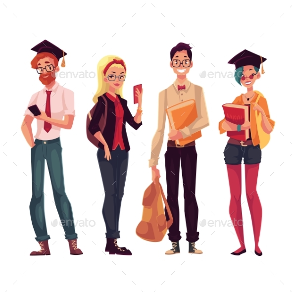 Group Of College, University Students With Books - People Characters