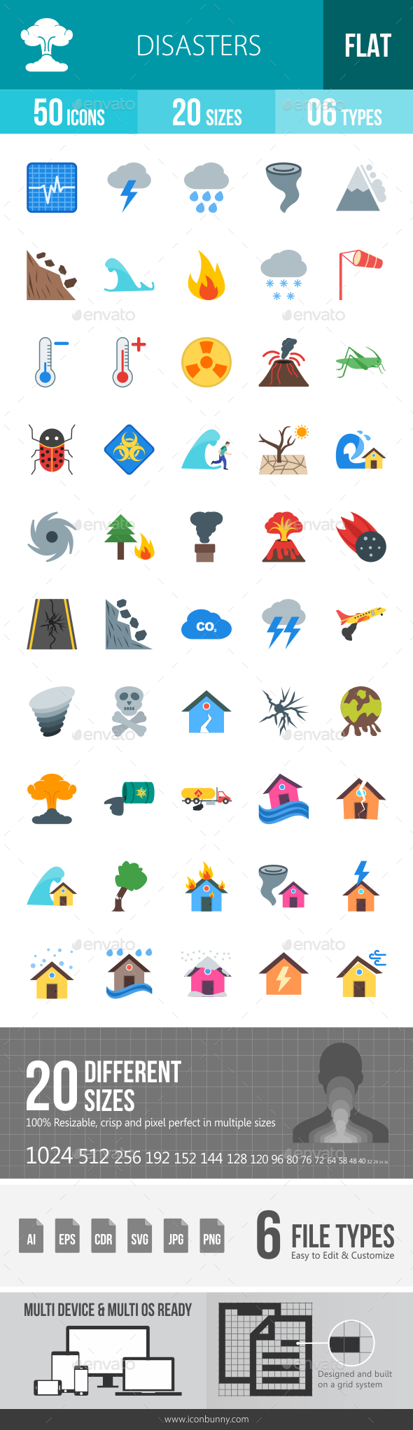 Disasters Flat Multicolor Icons - Icons