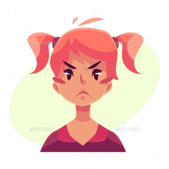 Teen Girl Face, Angry Facial Expression - People Characters