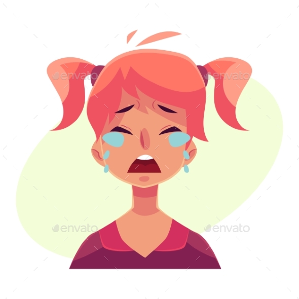 Teen Girl Face, Crying Facial Expression - People Characters