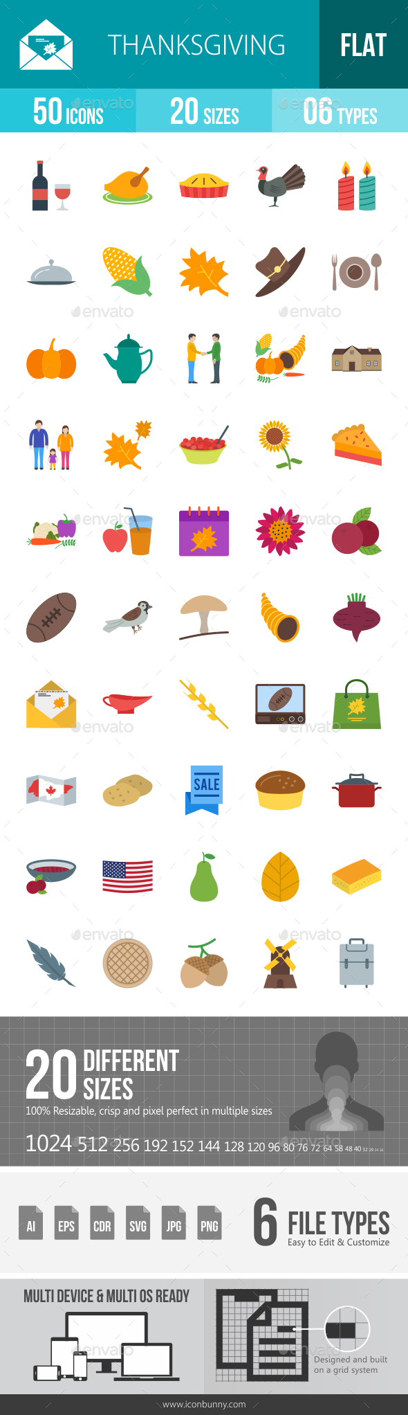 Thanksgiving Flat Multicolor Icons - Icons