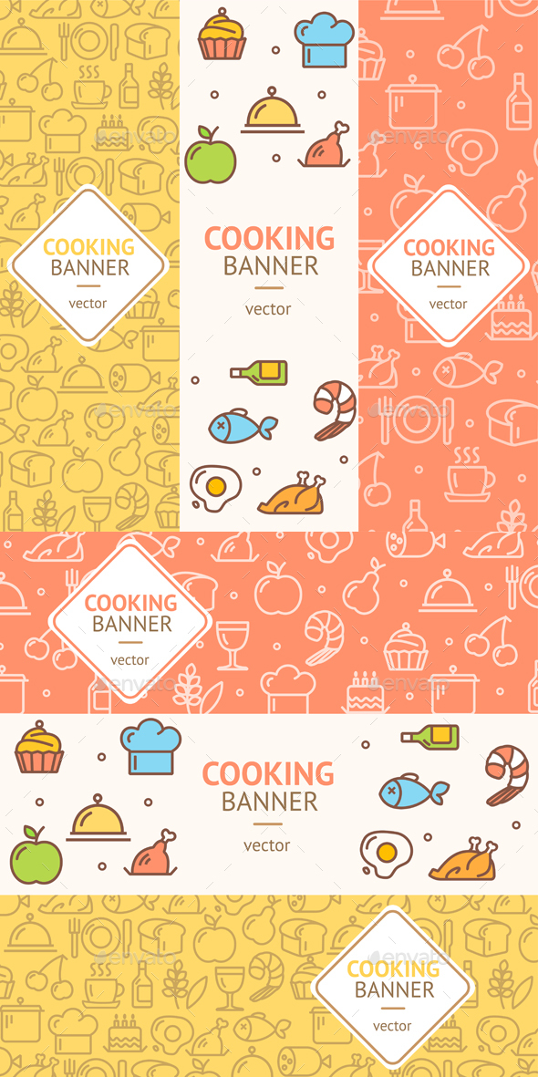 Cooking Banner Flyer Set. Vector - Food Objects