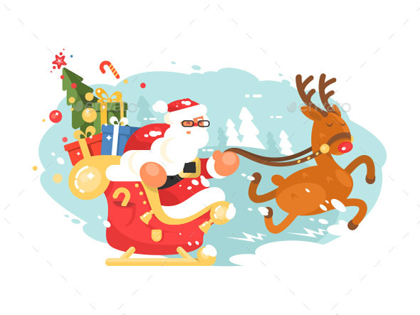 Santa Claus Rides in Sleigh - Christmas Seasons/Holidays