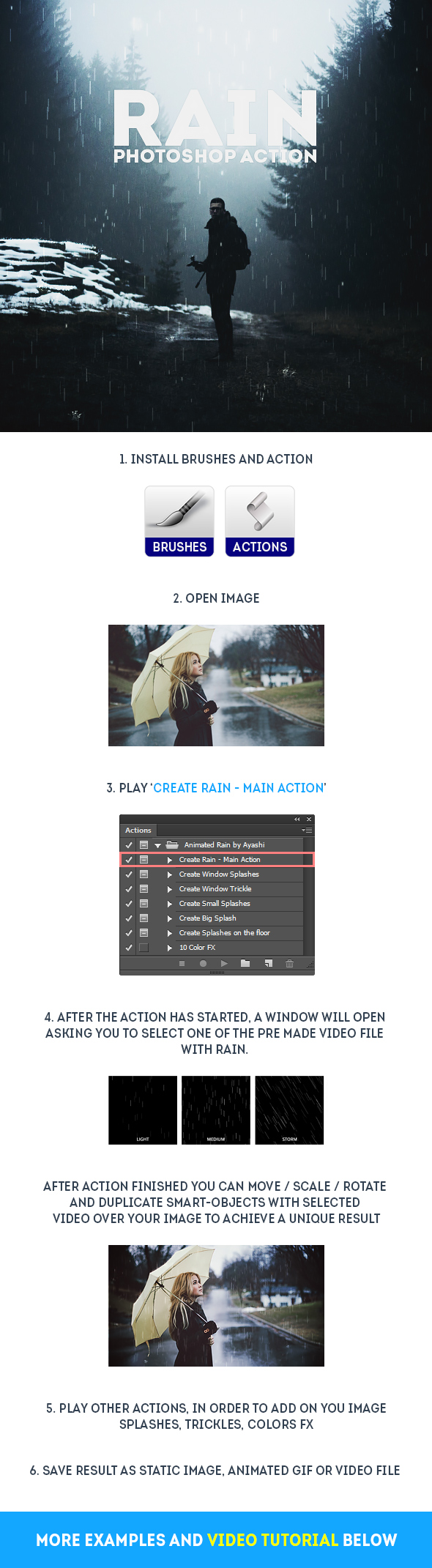 Animated Rain Photoshop Action - Photo Effects Actions