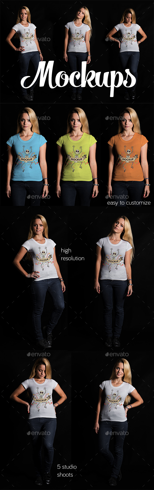 5 Female T-shirt Mockups - T-shirts Apparel