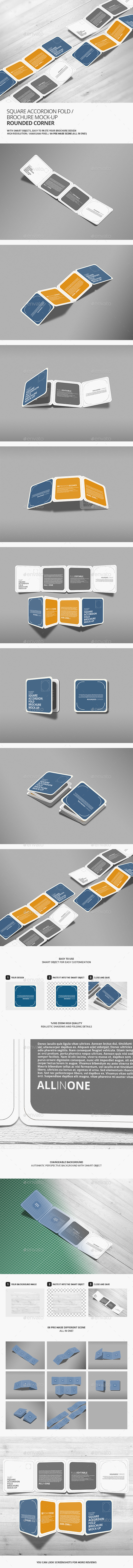 Square Accordion Fold Brochure Mock-Up - Rounded Corner - Product Mock-Ups Graphics