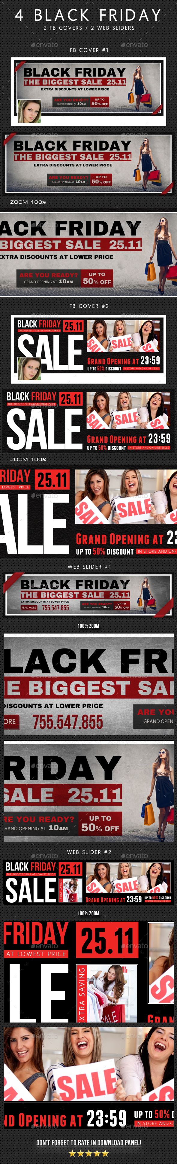 4 Black Friday FB Cover and Sliders  Bundle