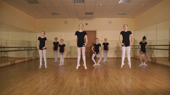 Little Ballerinas Dancing In Dance Studio alt