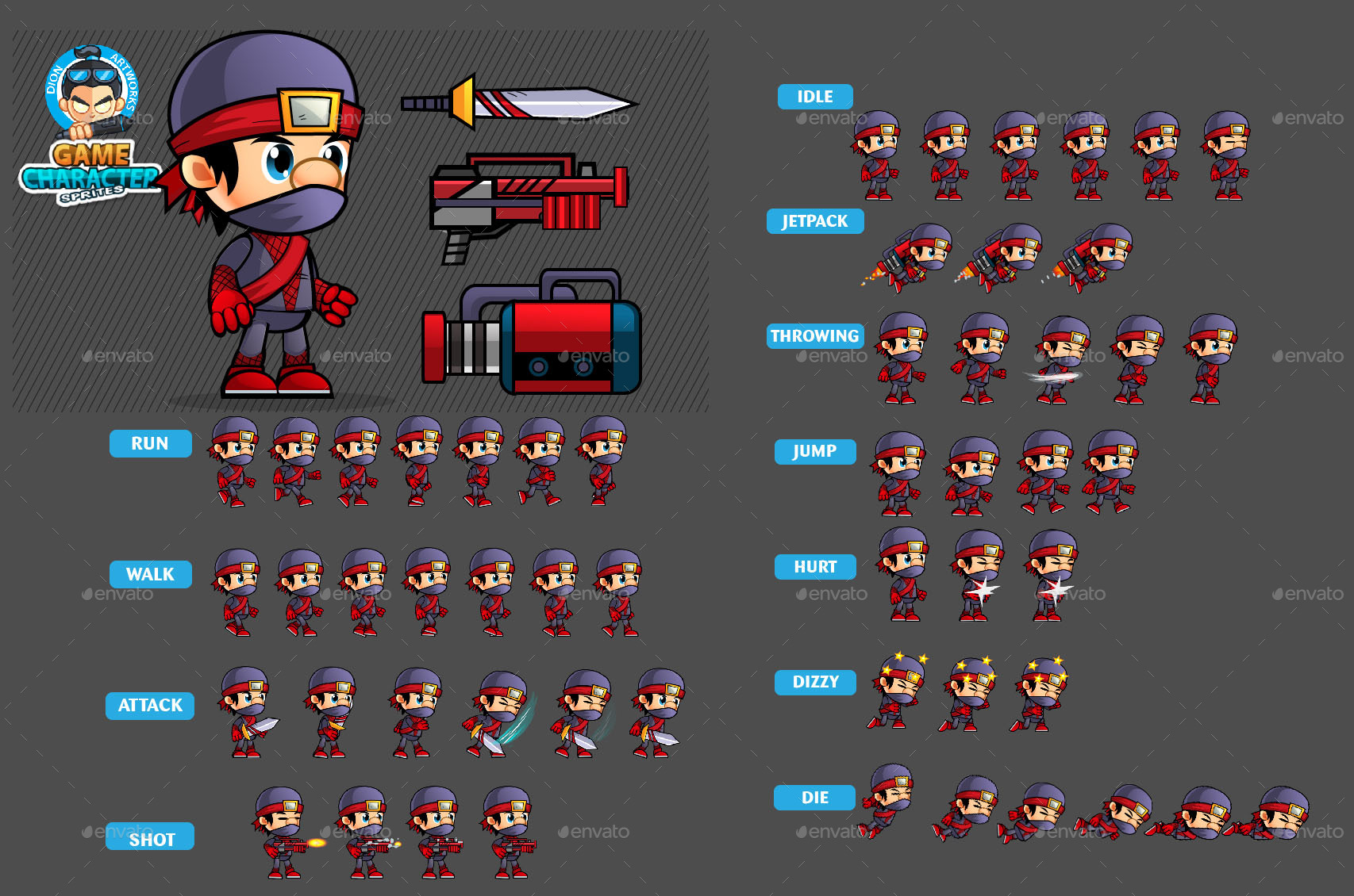 Ninja 2D Game Character Sprites 271 by pasilan | GraphicRiver