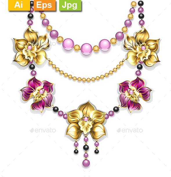 Necklace with Orchids - Man-made Objects Objects
