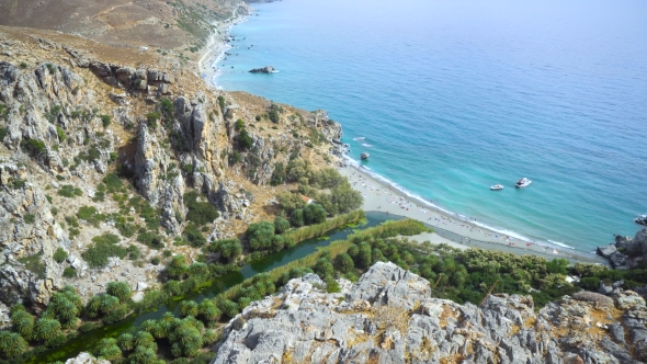 Palm Beach Preveli In Crete Greece