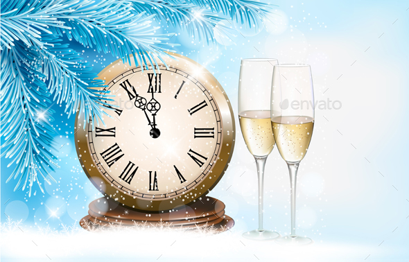 Holiday Background With Champagne Glasses Vector - Christmas Seasons/Holidays