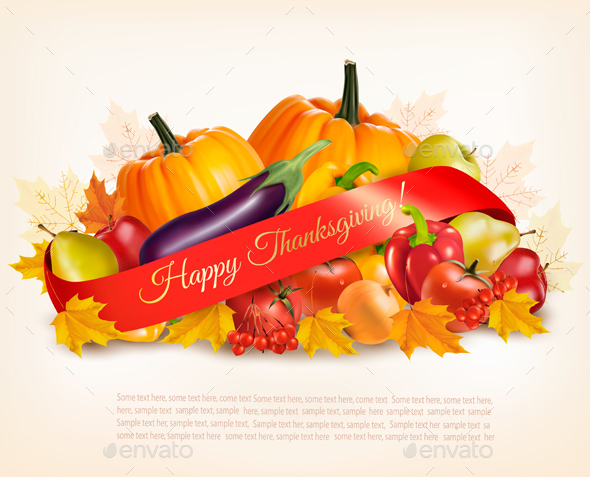 Happy Thanksgiving Banner With Autumn Vegetables Vector - Seasons/Holidays Conceptual