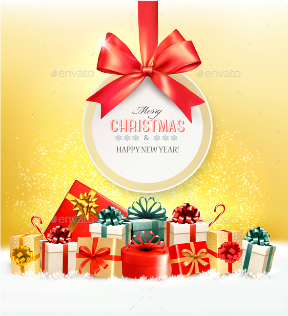 Christmas Presents With A Gift Card And A Ribbon Vector - Christmas Seasons/Holidays