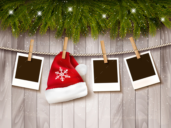 Christmas Background With Photos And A Santa Hat Vector - Christmas Seasons/Holidays