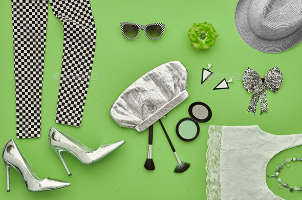 Fashion Stylish Set.Design Outfit.Top viewCosmetic - Stock Photo - Images