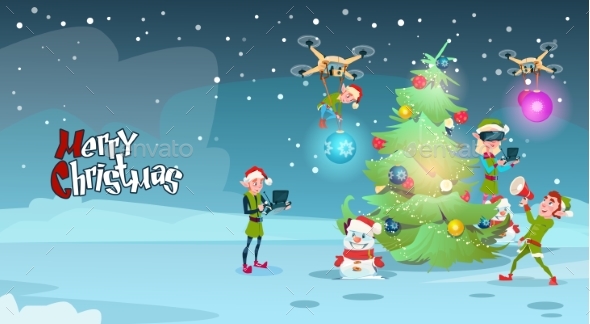 Green Elf Group Decoration Christmas Tree - Christmas Seasons/Holidays