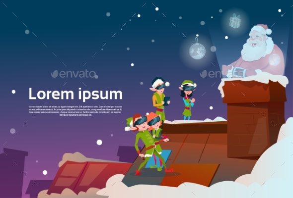Elf Group Wear Virtual Reality Glasses See Santa - Christmas Seasons/Holidays