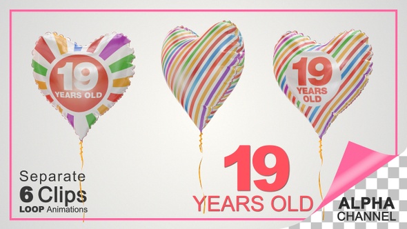 19th Birthday Celebration Heart Shape Helium Balloons