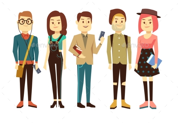 Teenagers, Students With Gadgets And Books Vector - People Characters
