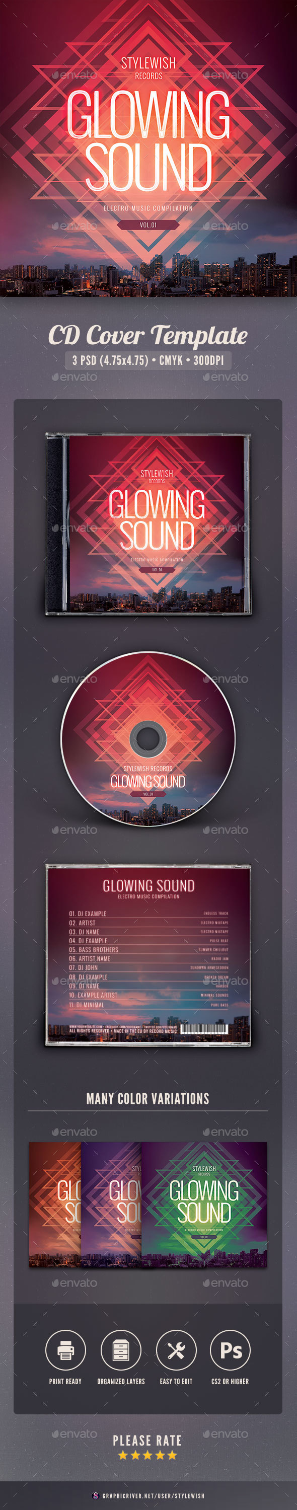 Glowing Sound CD Cover Artwork - CD & DVD Artwork Print Templates