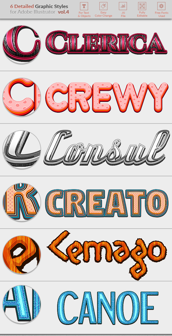 6 Detailed Graphic Styles for Illustrator vol. 04 - Styles Illustrator