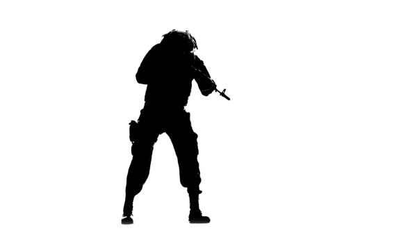 Soldier Takes Aim. Silhouette alt