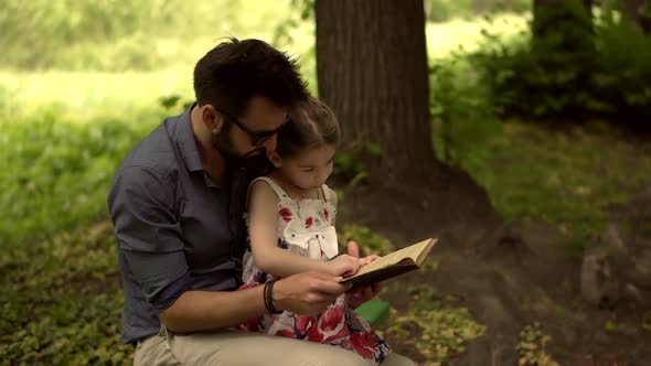Single Parent Dad Teach Adorable Cute Preschool Child Girl. Kid With Father Reading Book. alt
