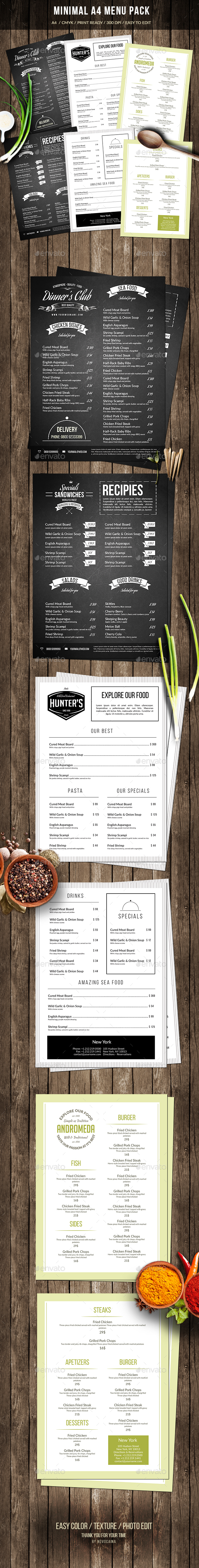 Minimal A4 Menu Pack - Food Menus Print Templates