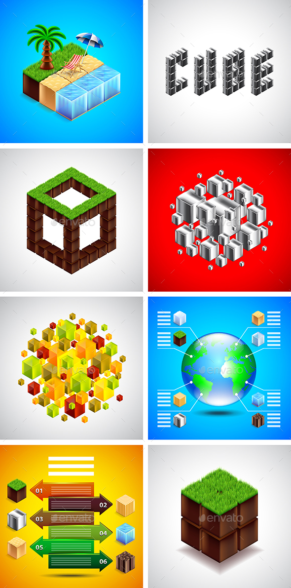 Isometric Cubes Backgrounds and Infographics - Backgrounds Decorative