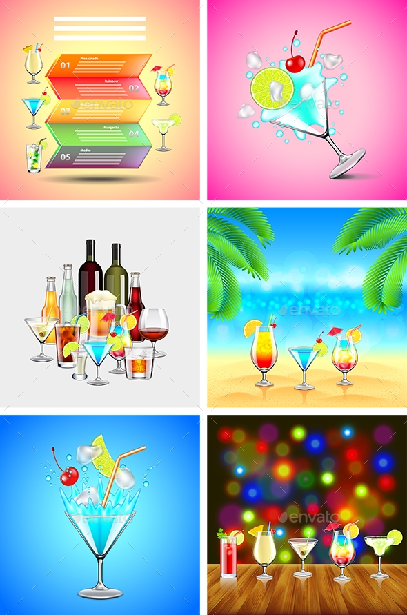 Alcoholic Cocktails Backgrounds and Infographics - Food Objects