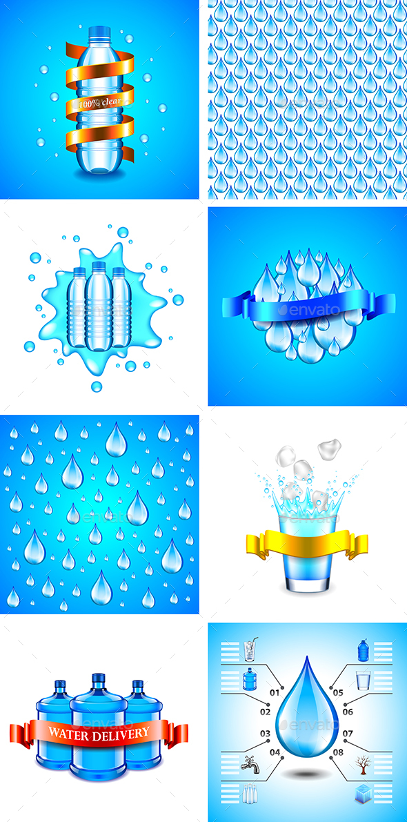 Drinking Water Backgrounds and Infographics - Food Objects