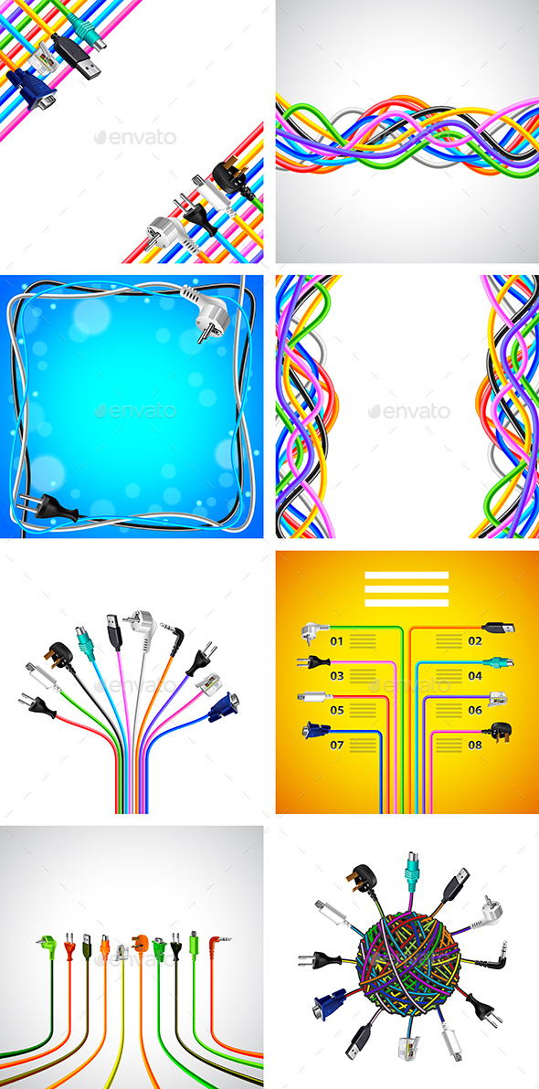Plug Wire Cables Backgrounds and Infographics - Communications Technology