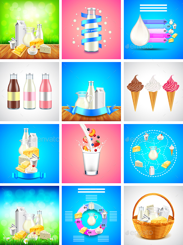Dairy Products Backgrounds and Infographics - Food Objects