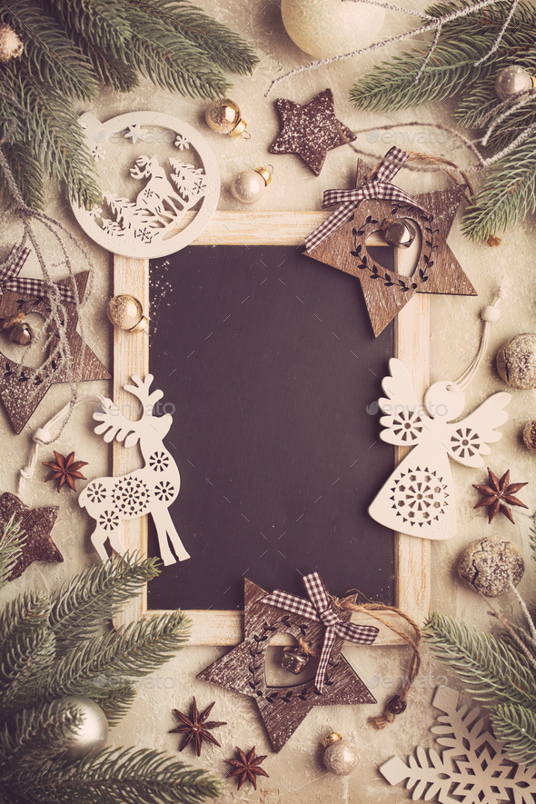 Christmas holidays background with Chalk Board Stock Photo by Vell