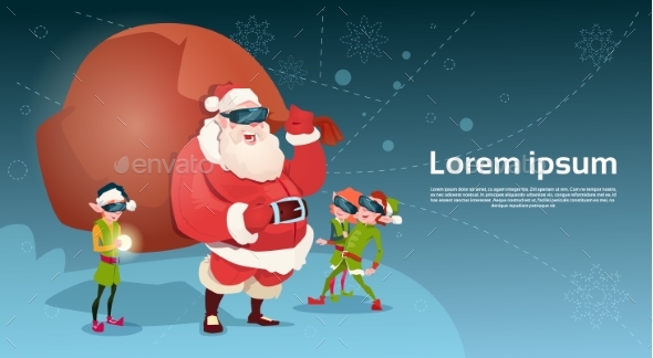 Santa Clause and Green Elves Wear Digital Glasses - Christmas Seasons/Holidays
