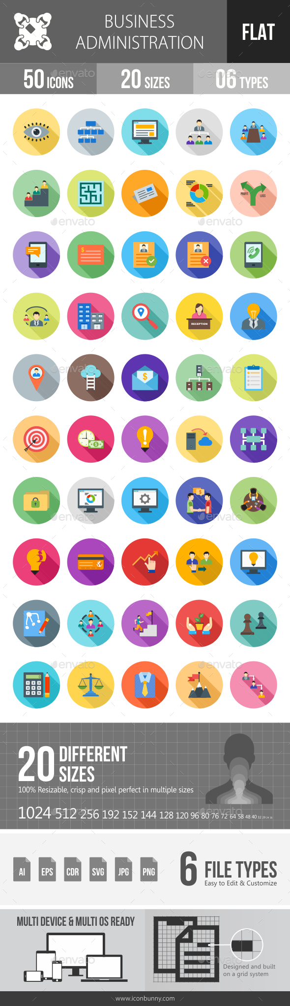 Business Administration Flat Shadowed Icons - Icons