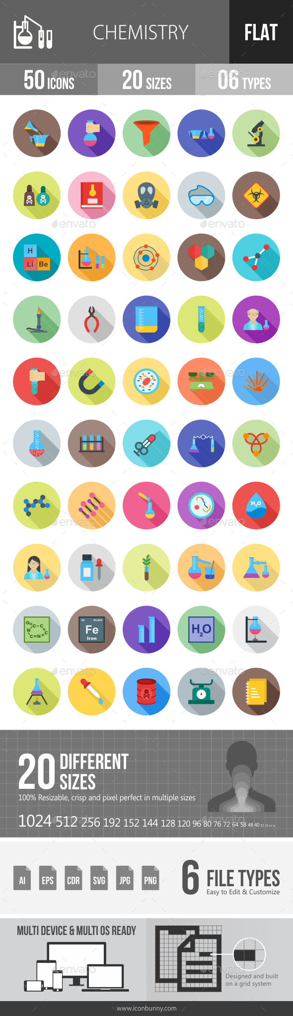 Chemistry Flat Shadowed Icons - Icons