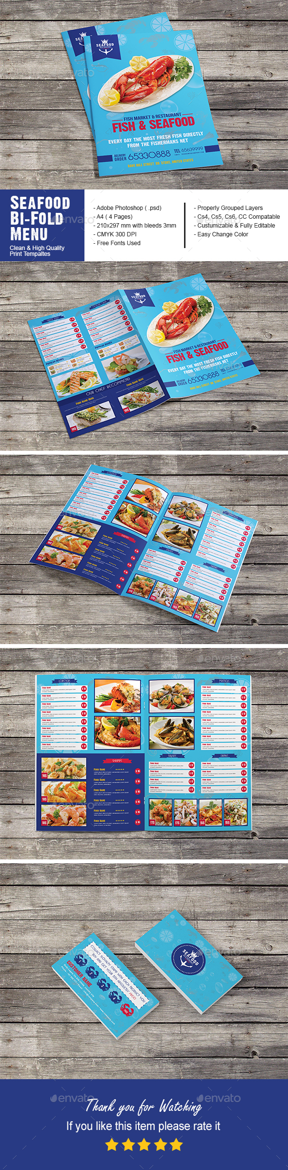 Seafood Restaurant Bi-Fold Menu - Food Menus Print Templates