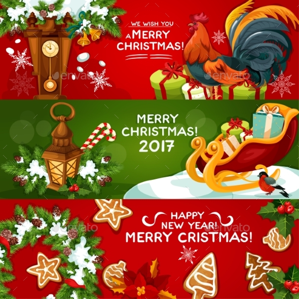 Merry Christmas and Happy New Year Banner Set - Christmas Seasons/Holidays