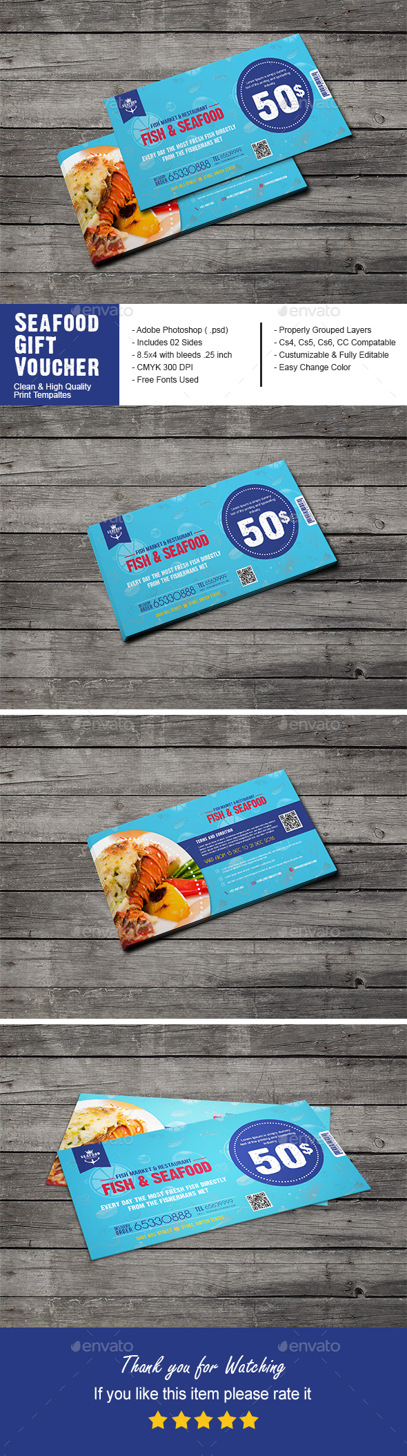 Seafood Restaurant Gift Voucher - Cards & Invites Print Templates