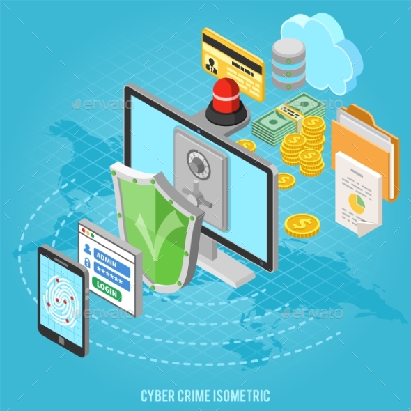 Cyber Crime Isometric Concept - Web Technology