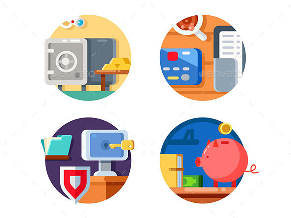 Storage Money in Bank - Web Elements Vectors