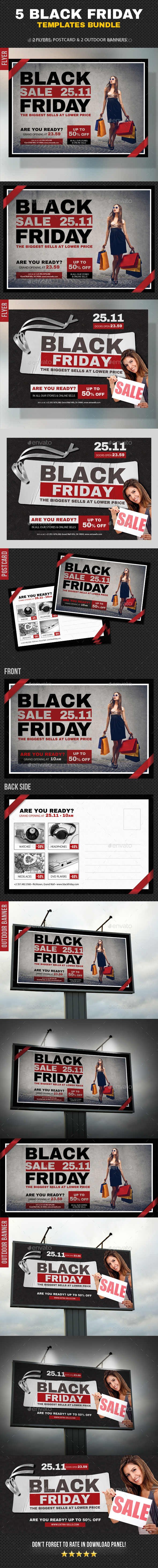 5 Black Friday Flyer Poster Postcard Bundle