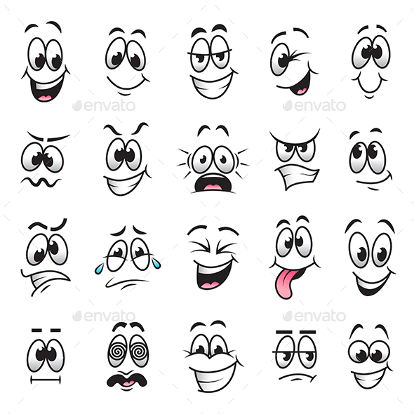 Cartoon Faces Expressions Vector Set - People Characters