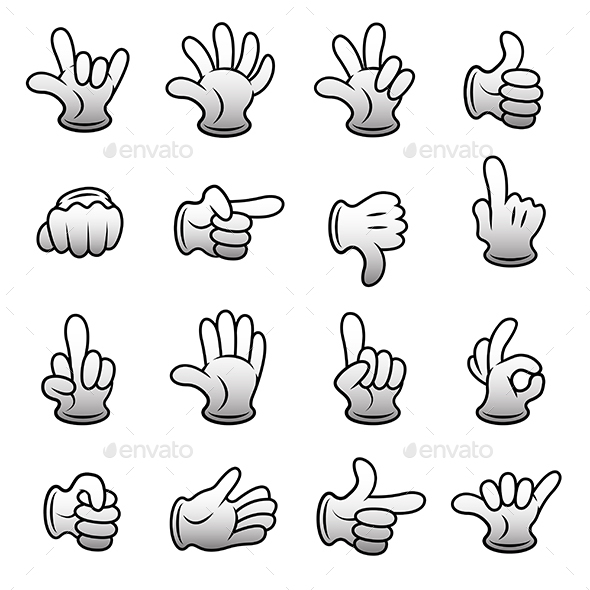 Cartoon Hands Gestures Vector Set - Characters Vectors