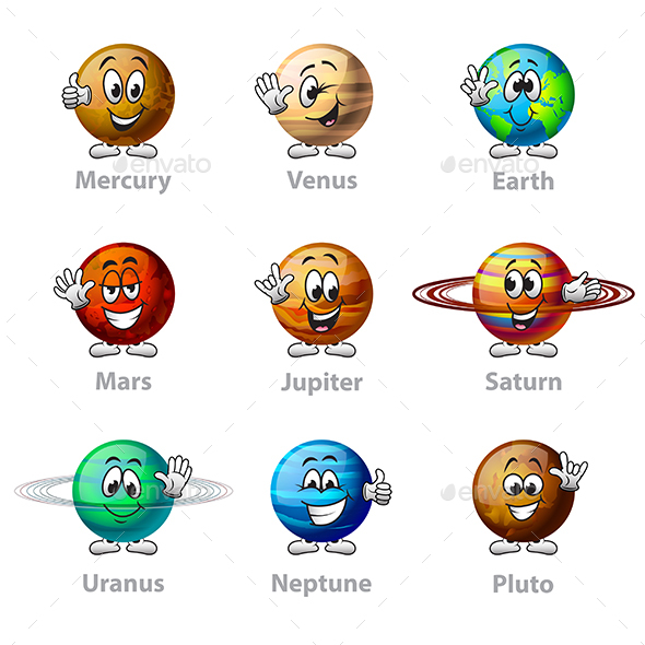 Funny Cartoon Planets Icons Vector Set - Characters Vectors