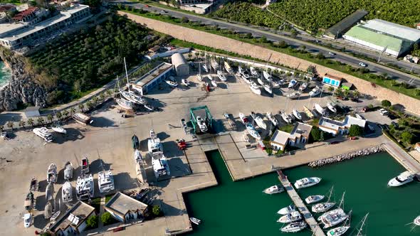 Yachts in the Port Aerial View 4 K Alanya Turkey alt