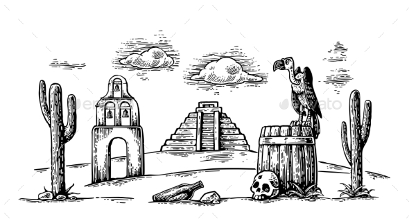 Mexican Desert Landscape With Griffin On Barrel - Landscapes Nature