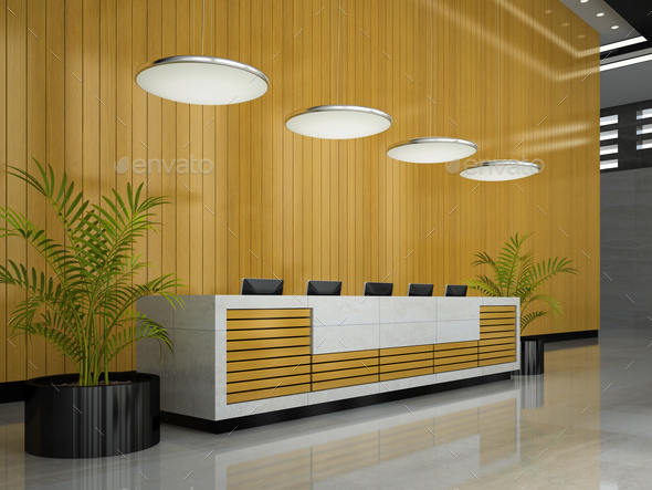 Interior of a hotel reception 3D illustration - Stock Photo - Images